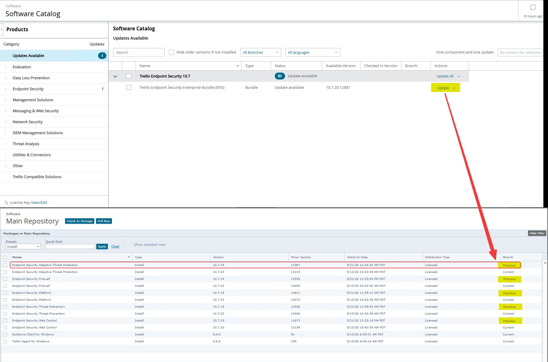 Known Issue: Trellix ePO Software Catalog still shows 